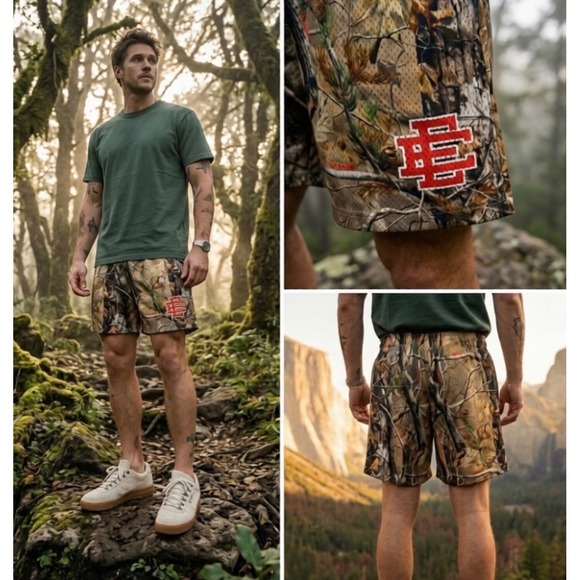 Eric Emanuel Other - Eric Emanuel‎ EE Basic Mesh Shorts Real Tree Camo Mens Size Large Red Logo NYC